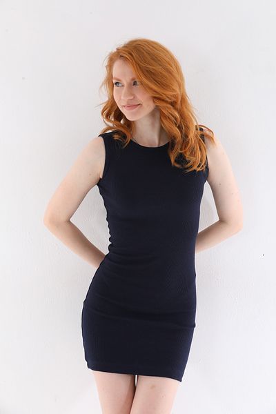 CATSPY Navy Blue Women's Fitted/Slim Fit Ribbed Camisole Dress