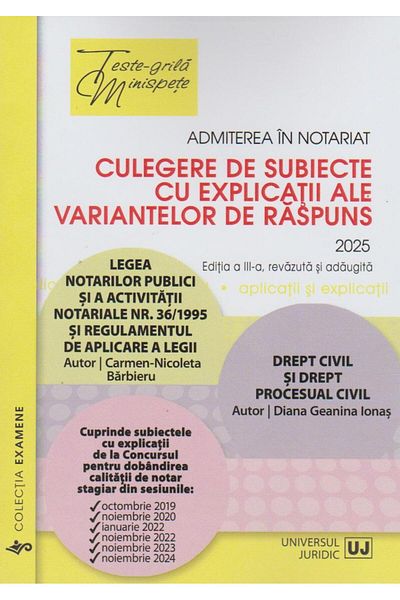 Editura Universul Juridic Admission to notary public. Collection of topics with exp