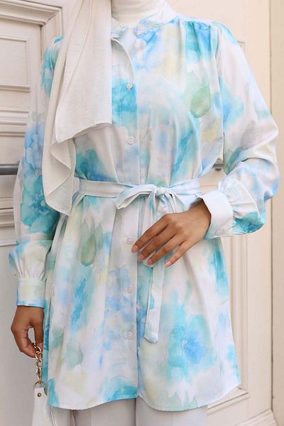 benguen Πουκάμισο Hijab με σχέδιο Water Green 700