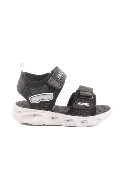 AYAKMOD Black Velcro Lighted Baby Girl Sandals 018127 B
