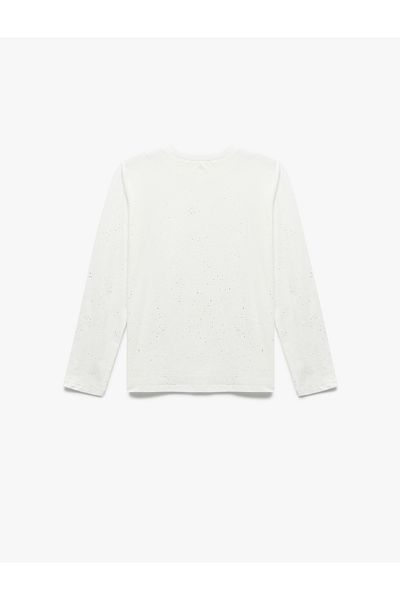 Koton Tricou din bumbac cu mânecă lungă și decolteu cu sclipici
