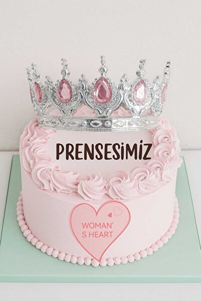 WOMAN'S HEART PASTA TACI PEMBE TAŞLI SERT PLASTİK PARTİ SÜS MALZEMESİ