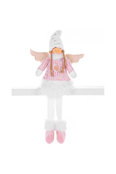 Strend Pro Decoratiune iarna, inger cu aripi si fustita alba, roz, 23x12x59 cm