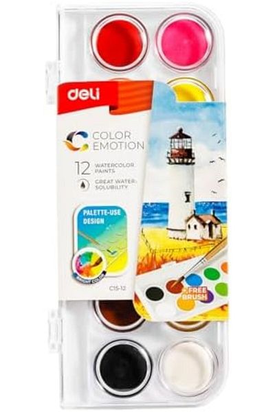 Deli C15-12 Water Colors with Brush