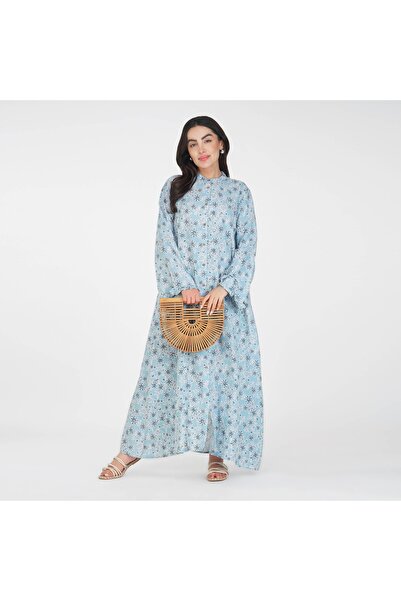 LINELLE فستان ماكسي مطبوع عليه زهور من الرايون – بأزرار، وأكمام طويلة، متوفر ...