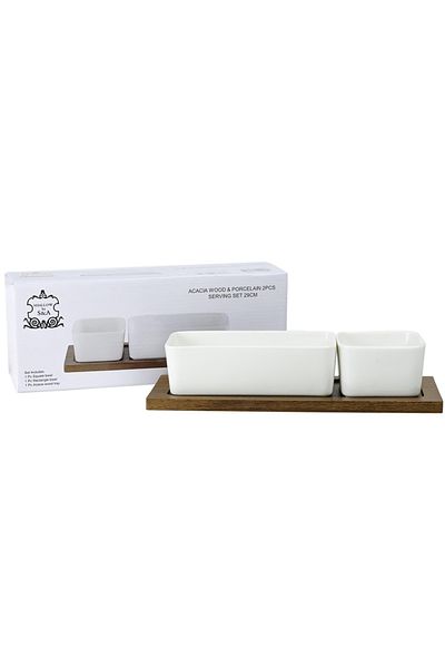 Shallow By Styli Shallow Acacia Wood Porcelain 2 Pieces Serving Set 29cm