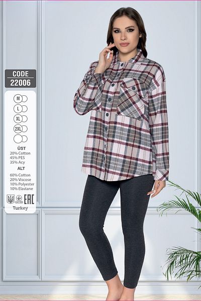 Cotpark Women's Cotton Lumberjack Shirt Leggings Suit 22006