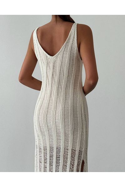 Ecenin Favorileri Rochie de vară cu detaliu tricotat crem boem