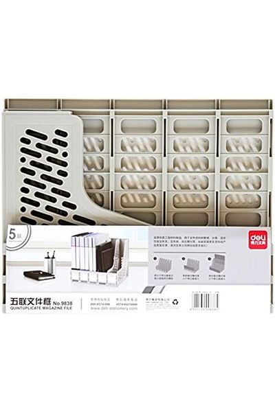 Deli Plastic Magazine Holder 340x255x270mm, 5 Compartments, Black/Grey, Assorted Color