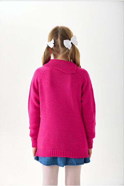 Nisrakids Girls' Knitwear Sweater - Button Detailed Wide Collar and Long Sleeve Model