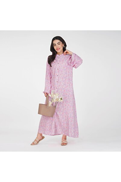 LINELLE فستان ماكسي مطبوع عليه زهور من الرايون – بأزرار، وأكمام طويلة، متوفر ...