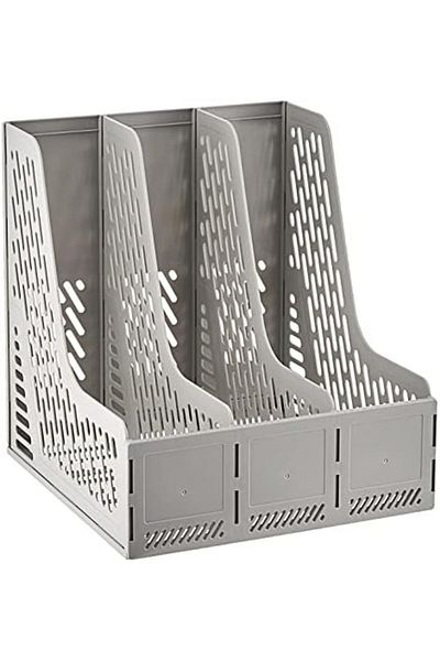 Deli 9845 3 Compartment Magazine Holder, Grey