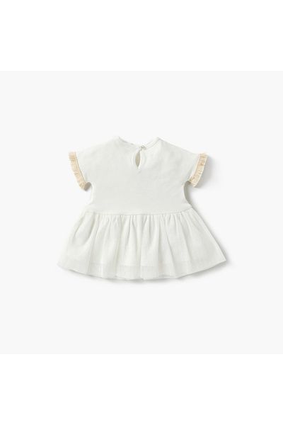 Juniors Embellished Dress with Round Neck and Short Sleeves