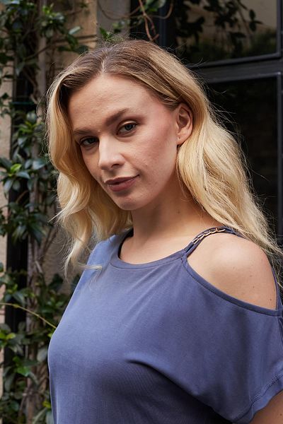 Jument Women's Modal Combed Cotton Wide Crew Neck Off Shoulder Low Shoulder Blouse with Accessories-Indigo