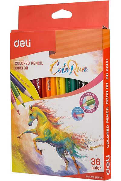 Deli Smooth Coloring Lead Colored Pencil 36-Pieces, Multicolor
