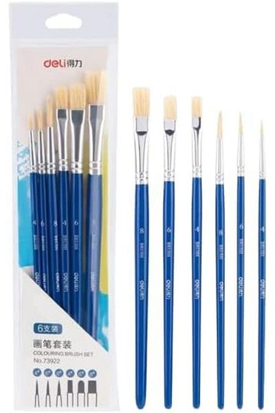 Deli 73922 Artist Paint Brush with Birch Handles 7-Pieces Set, Mixed Sizes