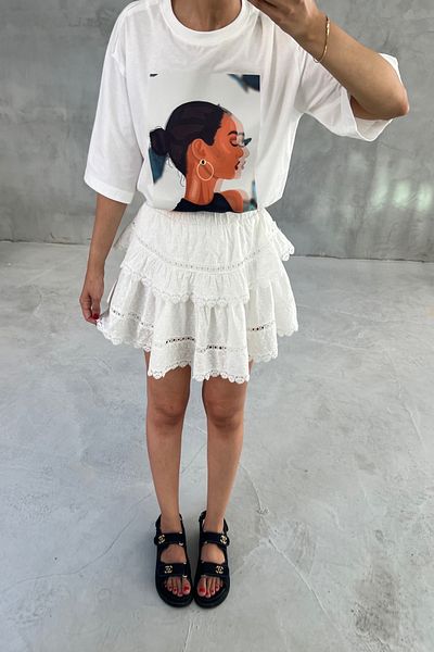 Seda Yalçın Atelier Ecru Lace Guipure Detailed Mini Shorts Skirt