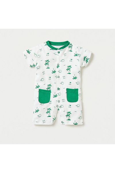 Juniors All-Over KSA National Day Print Romper with Short Sleeves