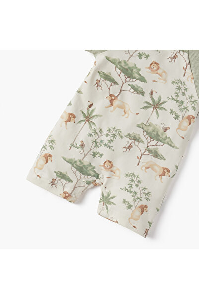 Juniors All-Over Animal Print Romper with Collar and Short Sleeves