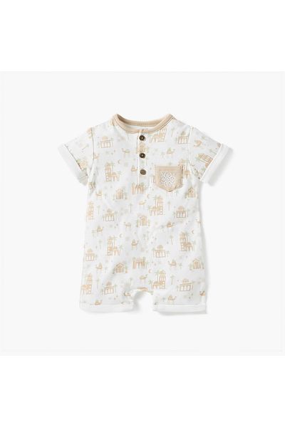Juniors Printed Romper with Button Closure and Short Sleeves