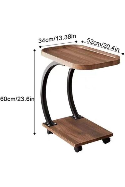 Türkiye C Shaped Side end Table With Wheels, Sofa end Table, 2 Layer Wooden top Tray for Living Room Bedroom