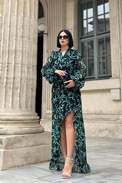 Genel Markalar Desenli Desenli Fırfırlı Elbise