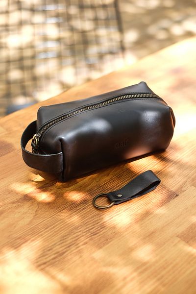 naft Voyager - Hakliki Leather Practical Handbag - Doppkit - Black - Keychain Gift Set