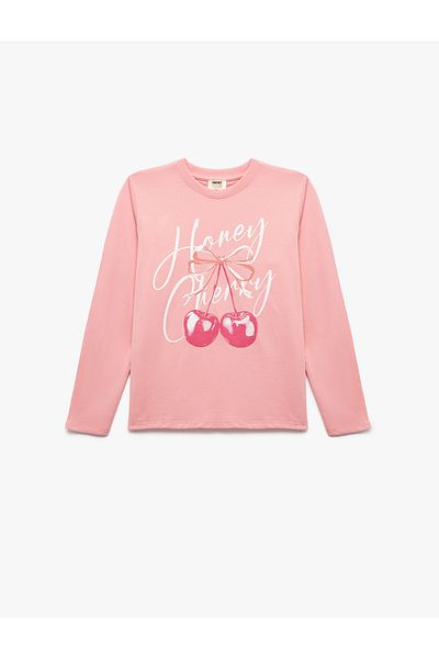 Koton Cotton Long Sleeve Crew Neck Cherry Printed T-Shirt