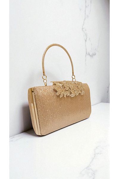 Butik Beyabags Gold Evening Bag with Flower Buckle