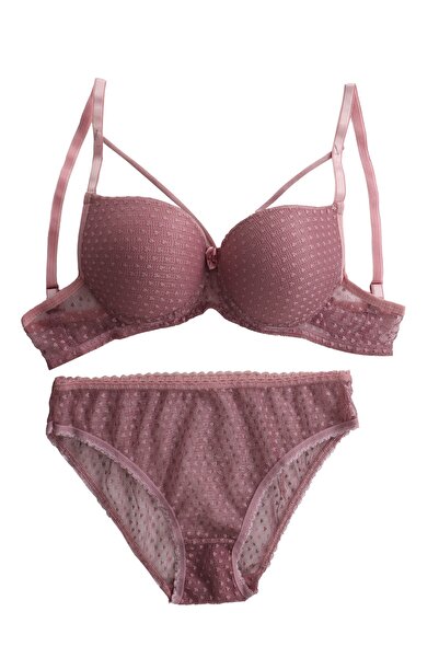 Derya Kurşun Women's Bra Panty Set Plum Mesh