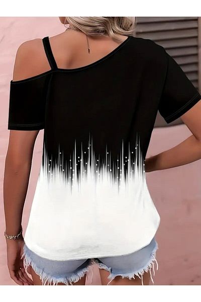 Modayakamoz New Season Women's One Shoulder Open Strap Detailed Patterned Single Jersey Blouse