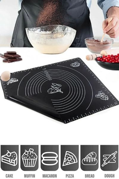 WAPPA Black Silicone Dough Rolling Mat with Scale Dough Rolling Mat 35X45Cm