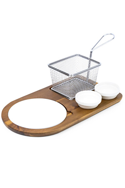 Shallow By Styli طقم تقديم من 4 قطع من خشب الأكاسيا الضحل مع سلة