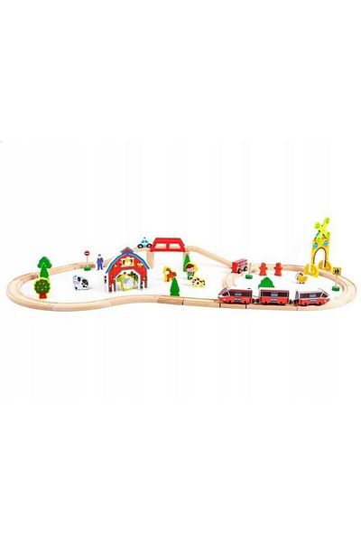 İSP Circuit Trenulet din Lemn cu 53 de Accesorii Incluse ECOTOYS, cu Traseu Multifunctional