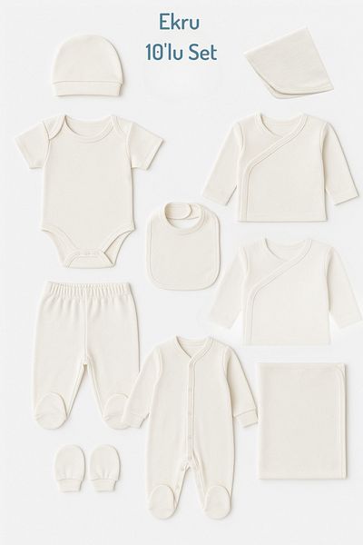 Mini Ropa مجموعة ملابس حديثي الولادة من المستشفى ذات اللون الصلب، مجموعة مكونة من 10 قطع بدون نمط