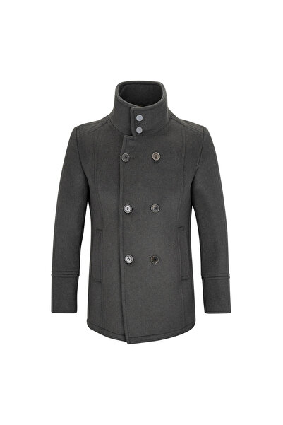 Hatemoğlu Khaki - Gray Slim Fit Double Breasted Woolen Cashmere Coat