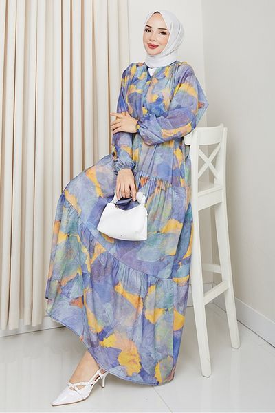 Bestenur Calista Bat Sleeve Hijab Φόρεμα 1575 - Μωβ