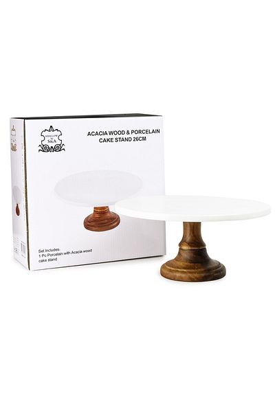 Shallow By Styli Shallow Acacia Wood Porcelain Cake Stand 26cm