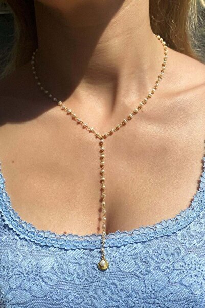 Spossy Silver Jewelry 925 Ayar Gümüş, Gold, Gerçek İnci İstiridye Y Kolye