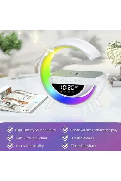 SOARE Lampă inteligentă multifuncțională 4 în 1: Ceas digital, Alarmă, Radio, Difuzor Bluetooth, Lumină ambientală LED