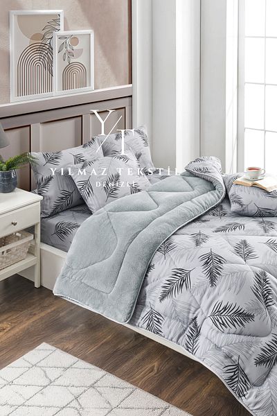 ChicMaison Double Fluffy Sleeping Set |   Elastic Sheet |   Dowry Set |   Dowry Team |   Gray Feather
