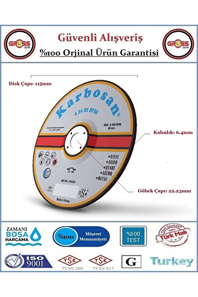 KARBOSAN Metal Taşlama Disk Taşı - 115MM - Orjinal Ürün
