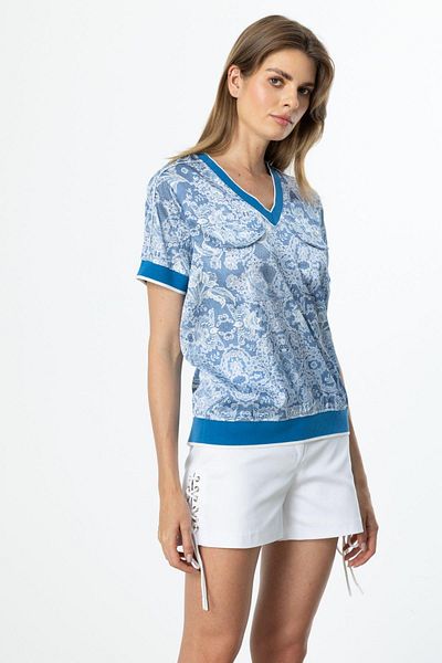 Onteks 56593 Ribbed V-Neck Bluz with Front Pocket