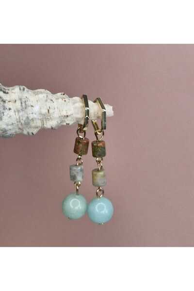 Ivory Pearl Natural Stone Gold Color Dangle Earrings