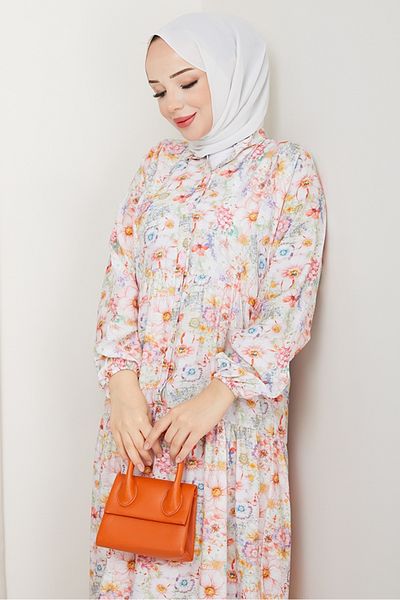Bestenur Φόρεμα Elera με σχέδιο μανίκι Hijab 1572 - Ροζ
