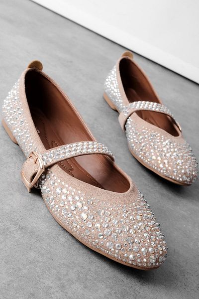 Lal Shoes & Bags Geresa Women's Stone Tape Detailed Ballerina Shoes-Mink