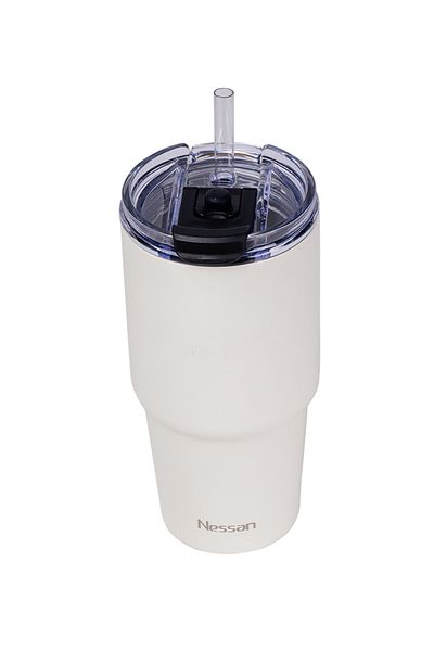 Nessan By Styli Double Wall Stainless Steel Vacuum Insulated Travel Mug Tumbler Cream, 480ml