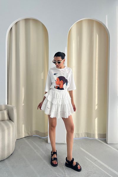 Seda Yalçın Atelier Ecru Lace Guipure Detailed Mini Shorts Skirt