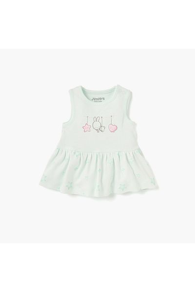 Juniors Printed Dress with Round Neck - Set of 2