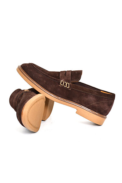 Tuna Hakiki Süet Deri Kahverengi Loafer Erkek Ayakkabı - 242023